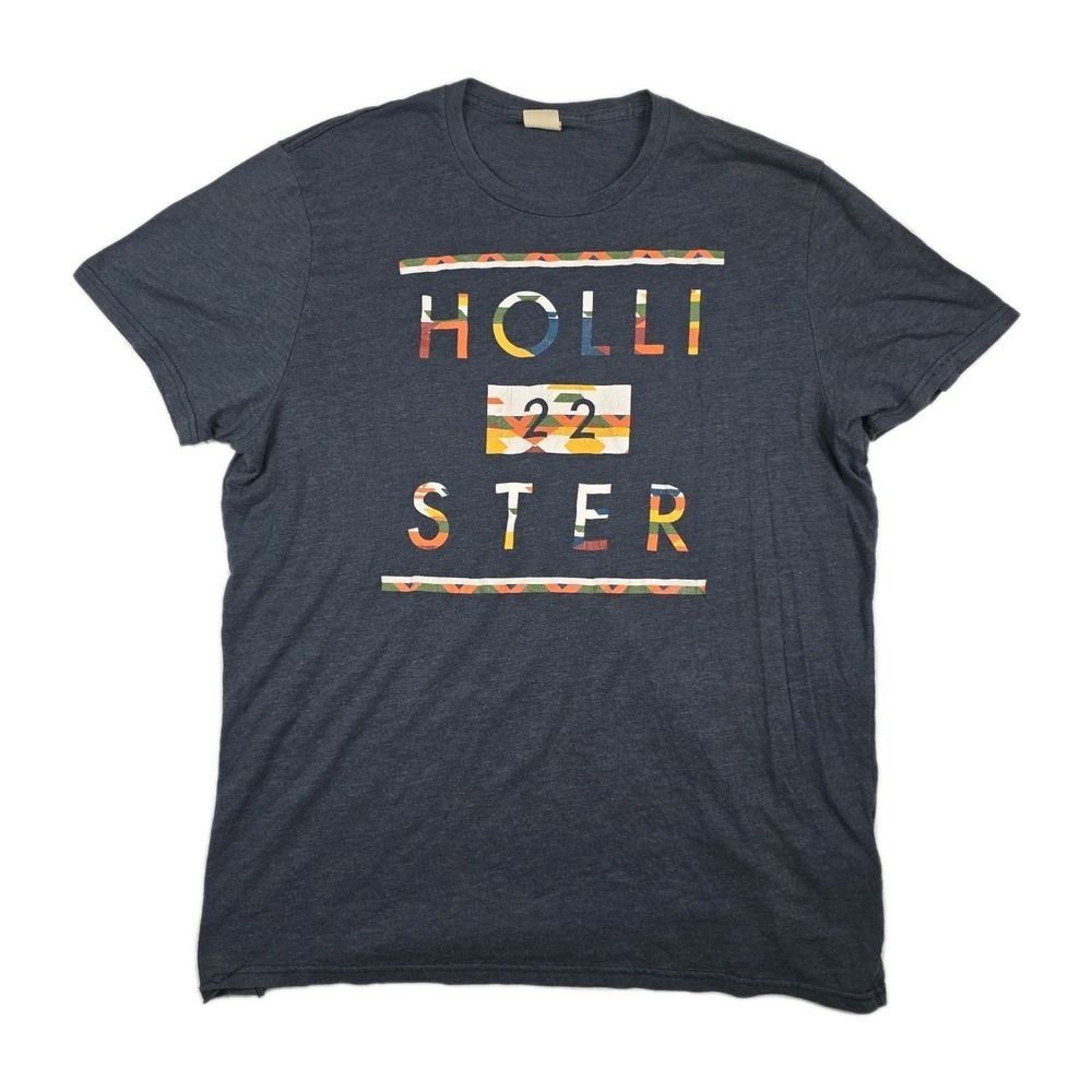 Hollister Y2K Men's Size XL‎ T-Shirt Western Aztec 22 Print Navy Blue